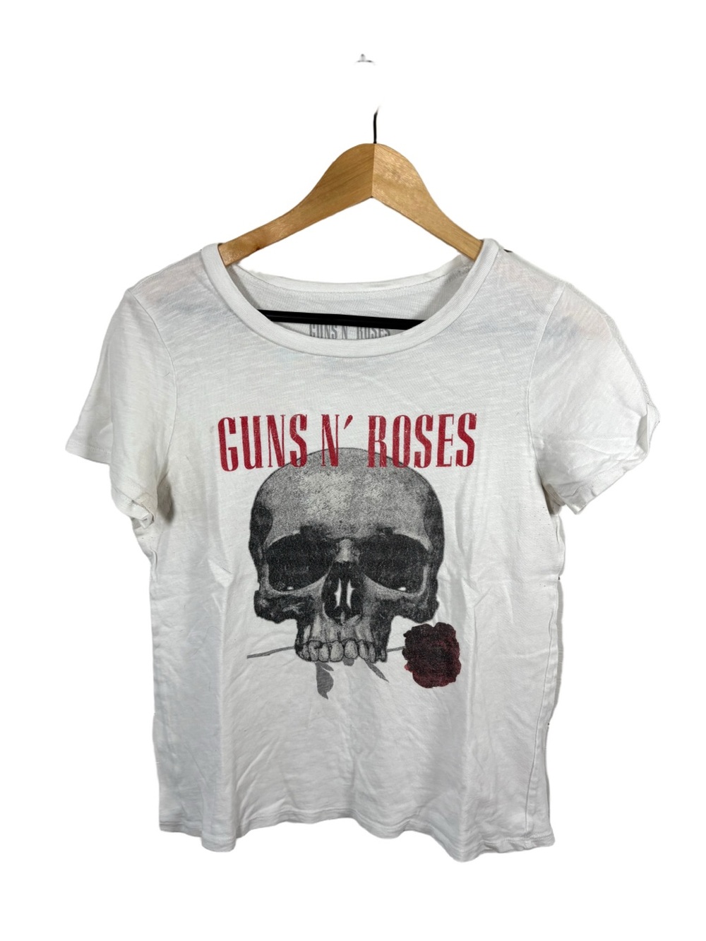 Guns N Roses Womens M White Skull Rose Graphic Band T Shirt Rock Tee